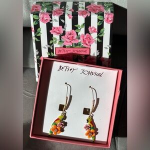 Betsey Johnson Floral Parrot Earrings - Pink, Orange, Green